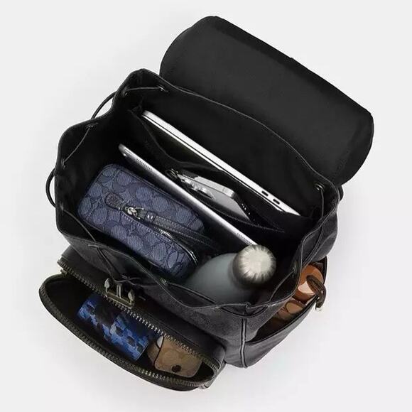 NWT COACH CY775 Racer Backpack Blocked Signature Canvas Leather Walnut Chalk - Picture 12 of 12